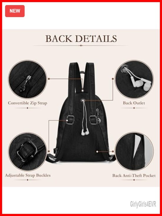 Convertible Faux Leather Sling Backpack Purse 3-Way Carry